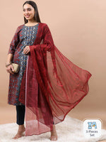 Thumbnail for Vishudh Ethnic Motifs Printed Kurta With Trousers & Dupatta - Distacart