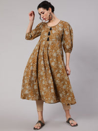 Thumbnail for Aks Floral Printed Puff Sleeves Cotton Anarkali Kurta - Distacart