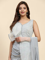Thumbnail for Light Grey Lycra Solid Ready to Wear Saree with stitched Blouse - Nita - Distacart