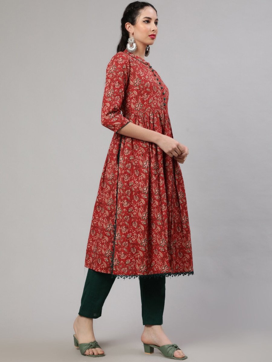 Aks Ethnic Motifs Printed Cotton A-Line Kurta - Distacart