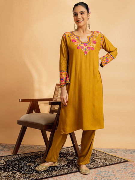 HOUSE OF KARI Floral Yoke Design Chikankari Kurta With Palazzo - Distacart