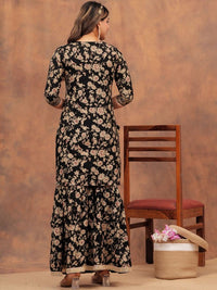 Thumbnail for Floral Printed Gotta Patti Straight Kurta with Sharara & Dupatta (Black) - Rasiya