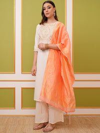 Thumbnail for Vishudh Cream Ethnic Motifs Embroidered Regular Kurta With Palazzos & Dupatta