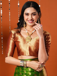 Thumbnail for Anouk Green Paisley Woven Design Zari Organza Banarasi Saree - Distacart
