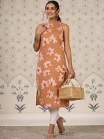 Thumbnail for Ode by House of Pataudi Floral Printed Sleeveless Pure Cotton Straight Kurta - Distacart