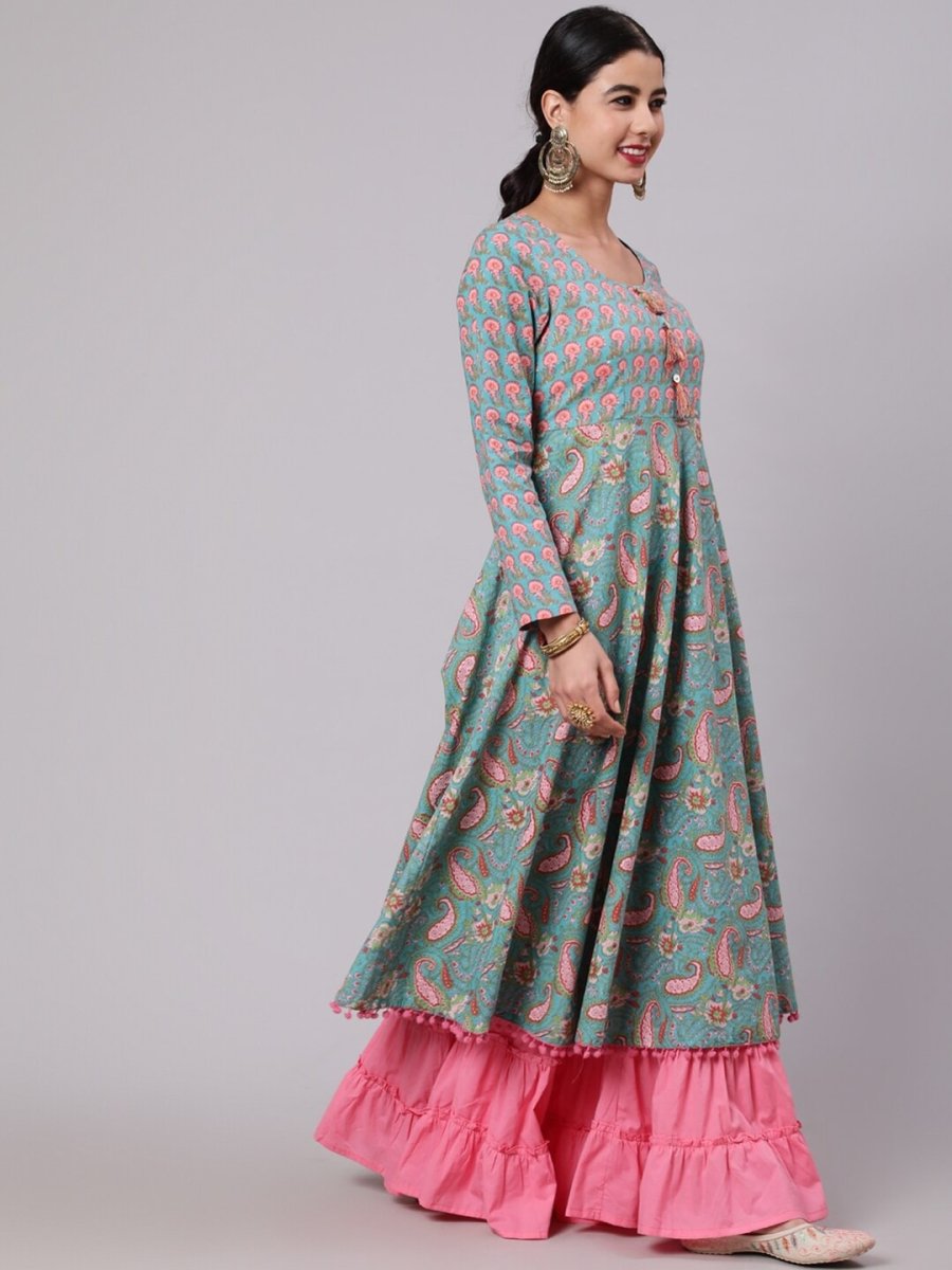 Aks Paisley Printed Cotton Anarkali Kurta - Distacart