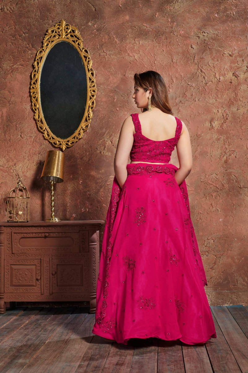 Aastha Fashion Women's Pink Sequins Work Georgette Wedding Wear Lehenga Choli - Distacart
