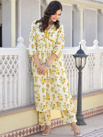 Thumbnail for Vishudh Floral Printed Empire Pure Cotton Kurta with Trouser & Dupatta - Distacart