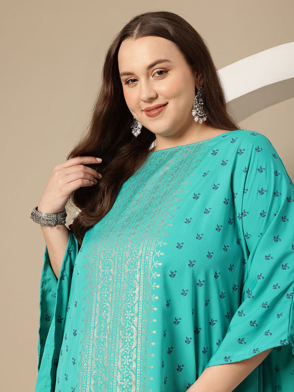 Sztori Plus Size Floral Printed Flared Sleeves Floral Kaftan Kurta - Distacart