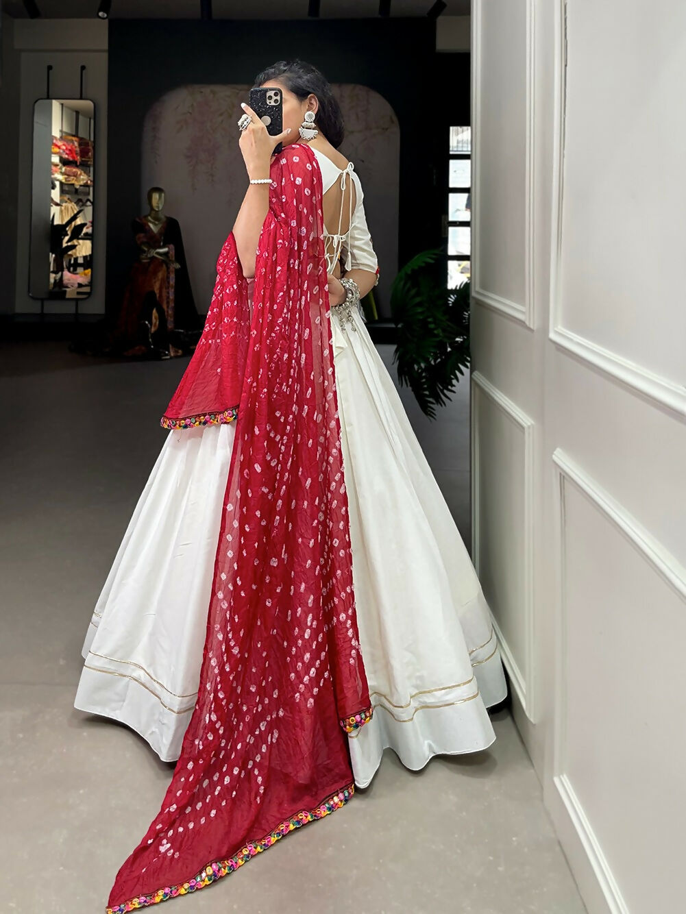 Vastranavya Navaratri Special Pure Cotton Plain With Gotta Patti Touch Up Lehenga Stitched Choli - White - Distacart
