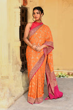 Thumbnail for Joban Fashion Orange Crepe Chiffon Pure Handloom Banarasi Silk Saree