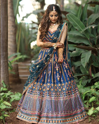 Thumbnail for Aastha Fashion Women's Teal Blue chinnon sequence With Thread And Jari Embroidery Work Lehenga Choli
