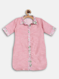Thumbnail for Ahalyaa Pink Poly Silk Solid Kids Kurta with Printed Pant Set For Girls - Distacart