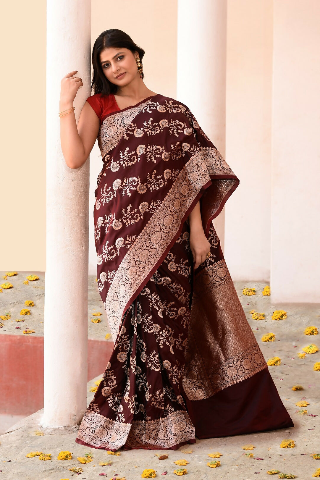 Joban Fashion Coco Brown Banarasi Soft Pure Handloom Banarasi Silk Saree