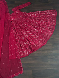 Thumbnail for Aastha Fashion Women's Rani Pink Faux Georgette Sequins Embroidered Anarkali Dress with Dupatta - Distacart