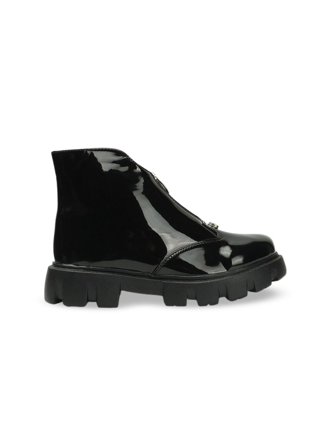 Roadster The Lifestyle Co. Women Black Mid Top Platform Heel Chunky Boots With Zip