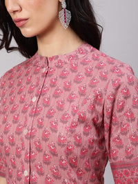 Thumbnail for Aks Floral Printed Mandarin Collar A-line Kurta - Distacart