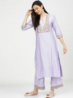 Thumbnail for Vishudh Women Blue & Beige Floral Yoke Design Empire Kurta with Palazzos & With Dupatta - Distacart