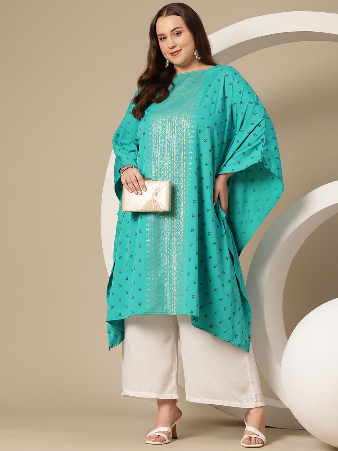 Sztori Plus Size Floral Printed Flared Sleeves Floral Kaftan Kurta - Distacart