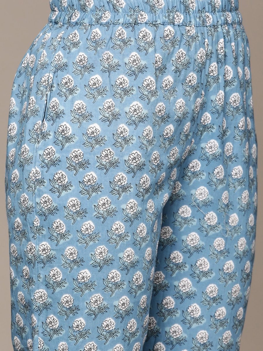 Anubhutee Floral Printed Mirror Work Pure Cotton Straight Kurta With Trousers & Dupatta - Distacart