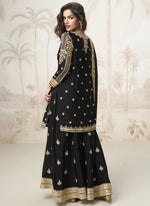 Thumbnail for Vegaa Fashion Black Chinon Silk Embroidered Sharara Suit