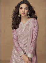Thumbnail for Vegaa Fashion Light Pink Chinon Silk Embroidered Deiigner Palazzo Suit