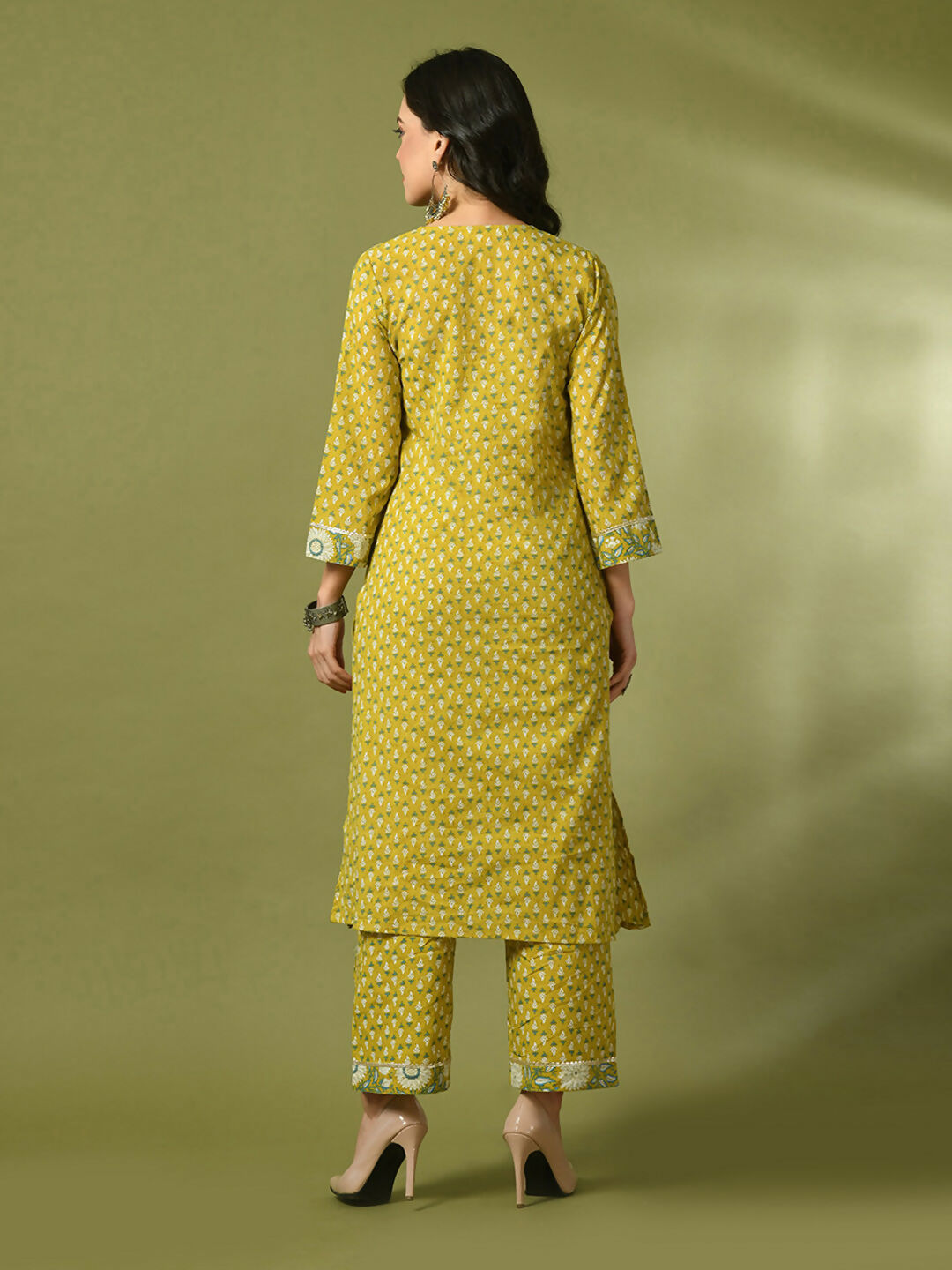 Myshka Women's Yellow Printed Cotton Straight Party Kurta Set - Distacart