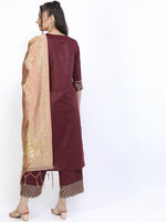 Thumbnail for Vishudh Women Burgundy Kurta with Trousers & With Dupatta - Distacart