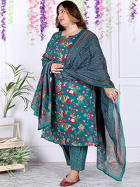 Thumbnail for Swasti Plus Size Floral Printed Regular Pure Cotton Kurta with Trousers & Dupatta