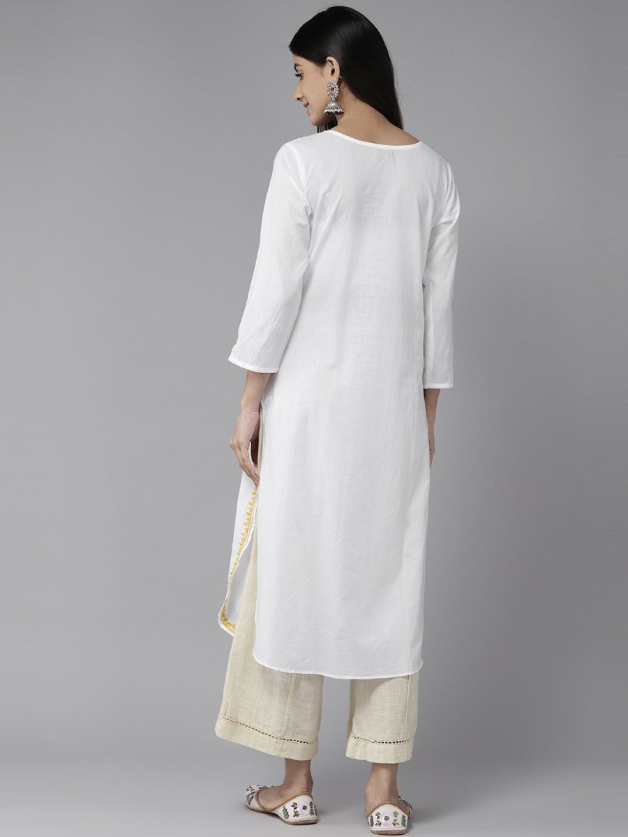 ADA Ethnic Motifs Embroidered Chikankari Cotton Kurta - Distacart