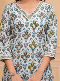 Thumbnail for Floral Printed Regular Pure Cotton Straight Kurta with Palazzos & With Dupatta (Grey) - Rasiya