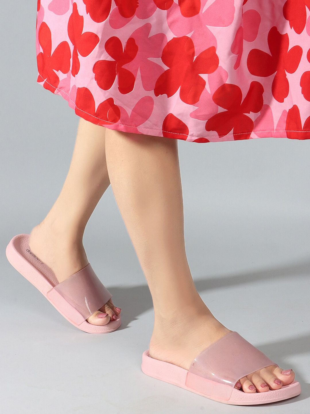 DressBerry Women Pink Embellished Sliders