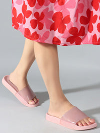 Thumbnail for DressBerry Women Pink Embellished Sliders