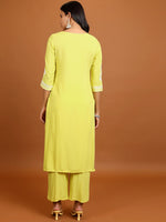 Thumbnail for Vishudh Yellow Floral Embroidered Straight Kurta with Palazzos - Distacart