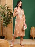 Thumbnail for ADA Ethnic Motifs Embroidered Chikankari Kurta with Trousers - Distacart