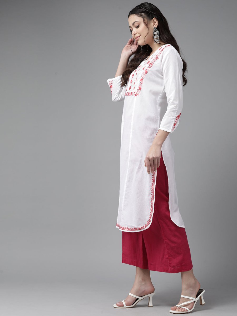 ADA Ethnic Motifs Chikankari Embroidered Floral Kurta - Distacart