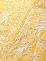 Thumbnail for ADA Women Yellow & White Chikankari Embroidered Straight Sustainable Handloom Kurta - Distacart