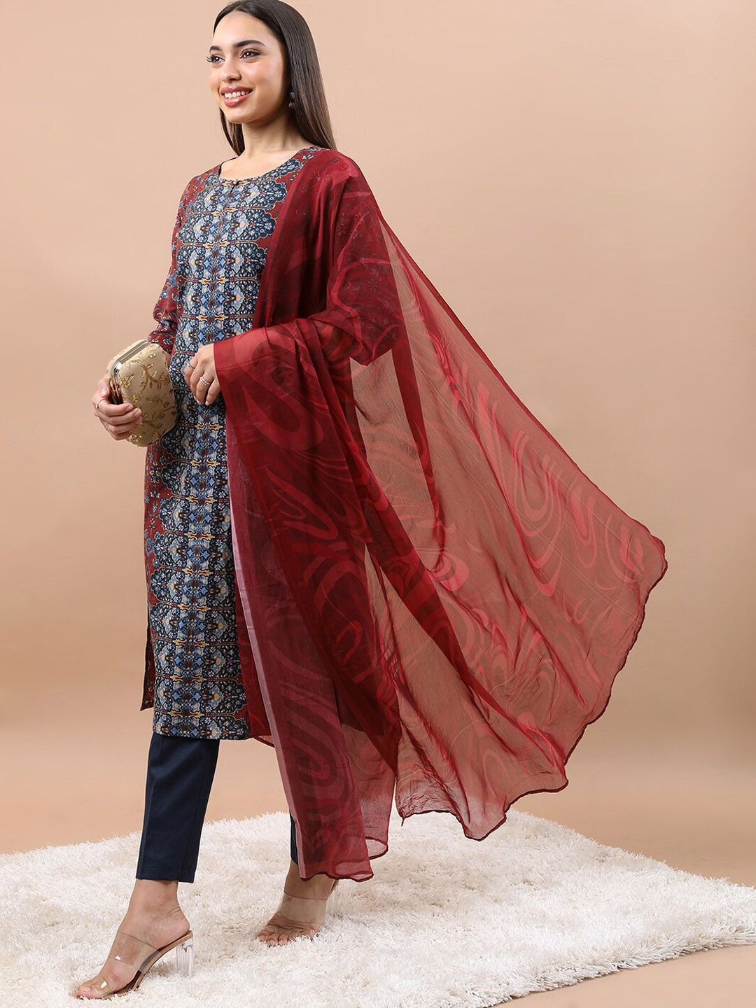 Vishudh Ethnic Motifs Printed Kurta With Trousers & Dupatta - Distacart