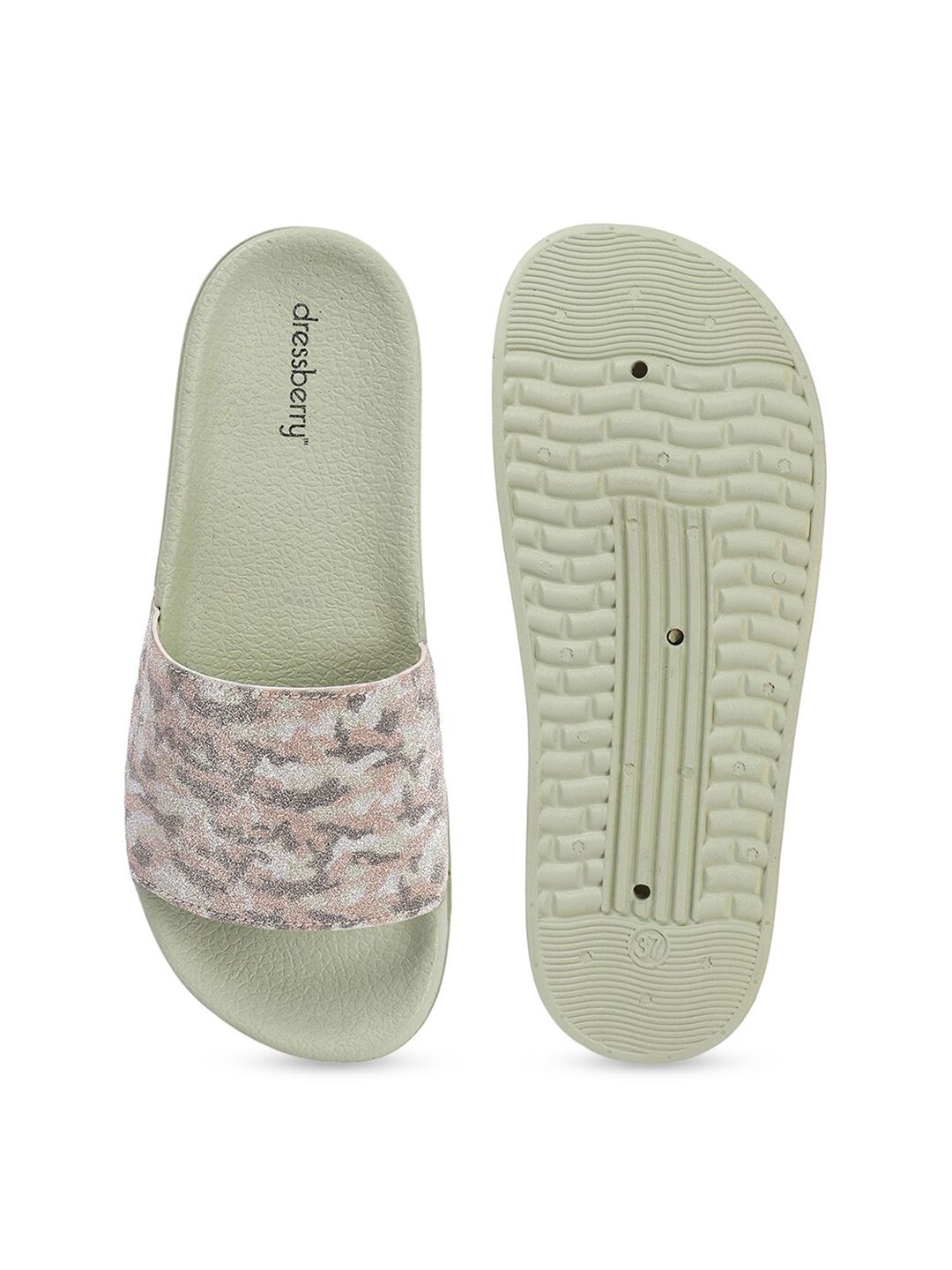 DressBerry Women Green Textured Sliders