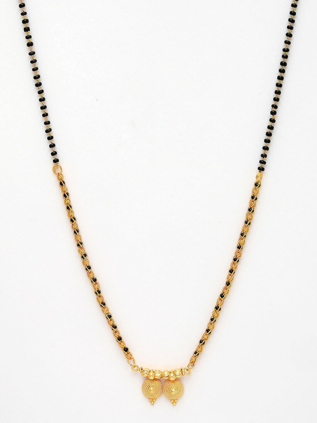 NVR Women's Gold-Plated Black Beaded Mangalsutra
