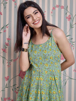 Thumbnail for Ode by House of Pataudi Floral Printed Shoulder Straps Pure Cotton Anarkali Kurta - Distacart