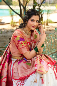 Thumbnail for Vastranavya Perfect Classic And Contemporary Fashion Paithani Lehenga Choli - White