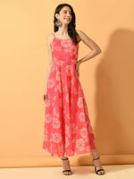 Thumbnail for Myshka Women's Pink Fit and Flare Party Dress - Distacart