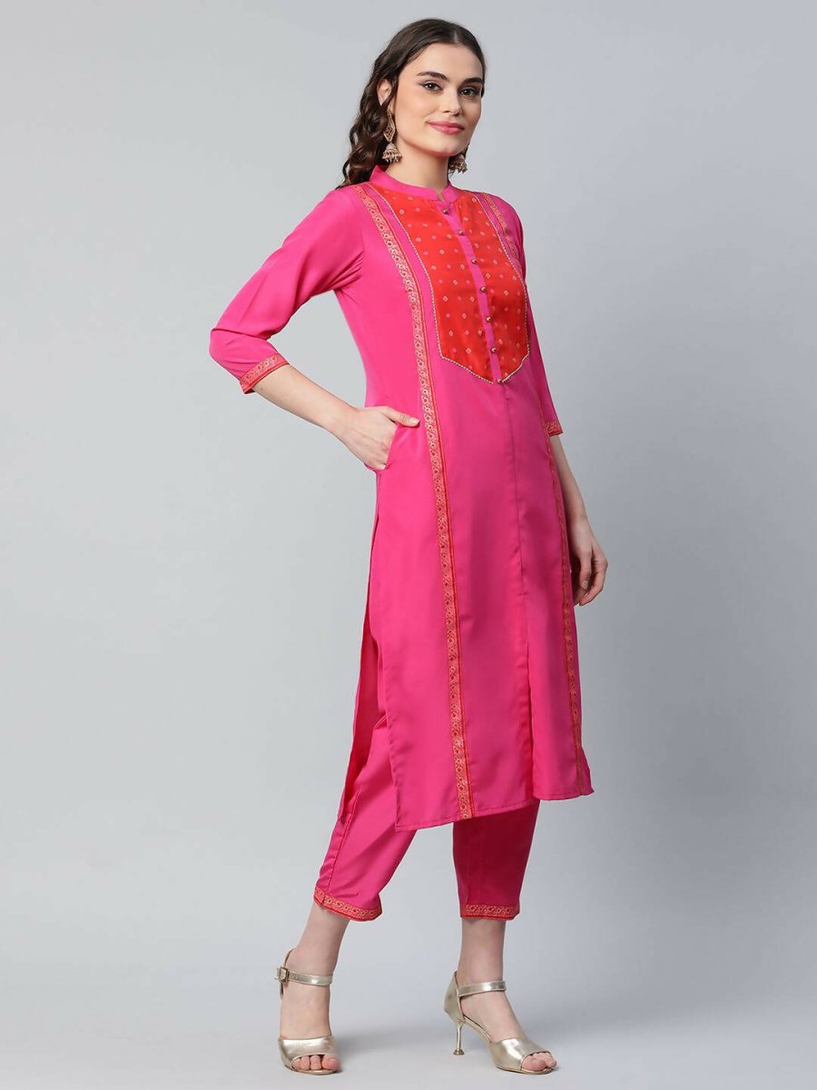 Ahalyaa Womens Pink Crepe Printed Kurta Pant Set - Distacart