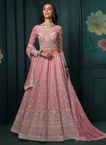 Thumbnail for Vegaa Fashion Pink Georgette Embroidered Wedding Lehenga
