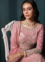 Thumbnail for Vegaa Fashion Pink Georgette Embroidered Wedding Lehenga