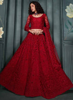 Thumbnail for Vegaa Fashion Designer Red Net Embroidery Bridal Lehenga