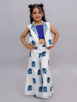 Thumbnail for Lil Drama Shor-Gul White Jacket and Pant With Blue Bustier Set For Girls