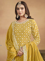 Thumbnail for Vegaa Fashion Yellow Chinon Silk Embroidered Lehenga Style Suit