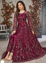 Thumbnail for Vegaa Fashion Wine Net Embroidered Anarkali Suit